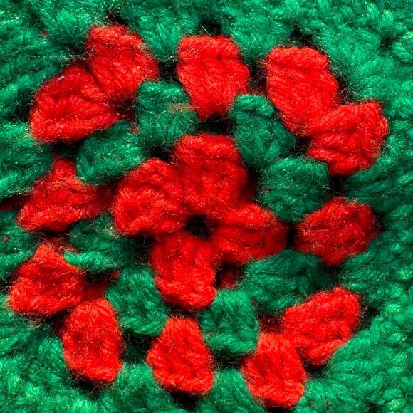 Crocheted Granny Square Red Green Christmas Stocking Handcrafted 18" - Picture 3 of 3